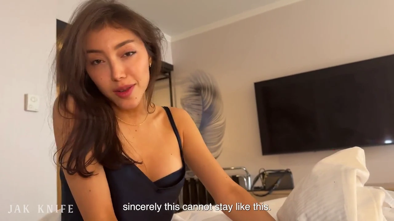 Hot and steamy scene with a beautiful Latina woman and an American man in a hotel room. porn video
