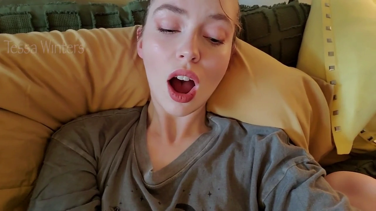 Natural tits bounce while she masturbates on FaceTime porn video